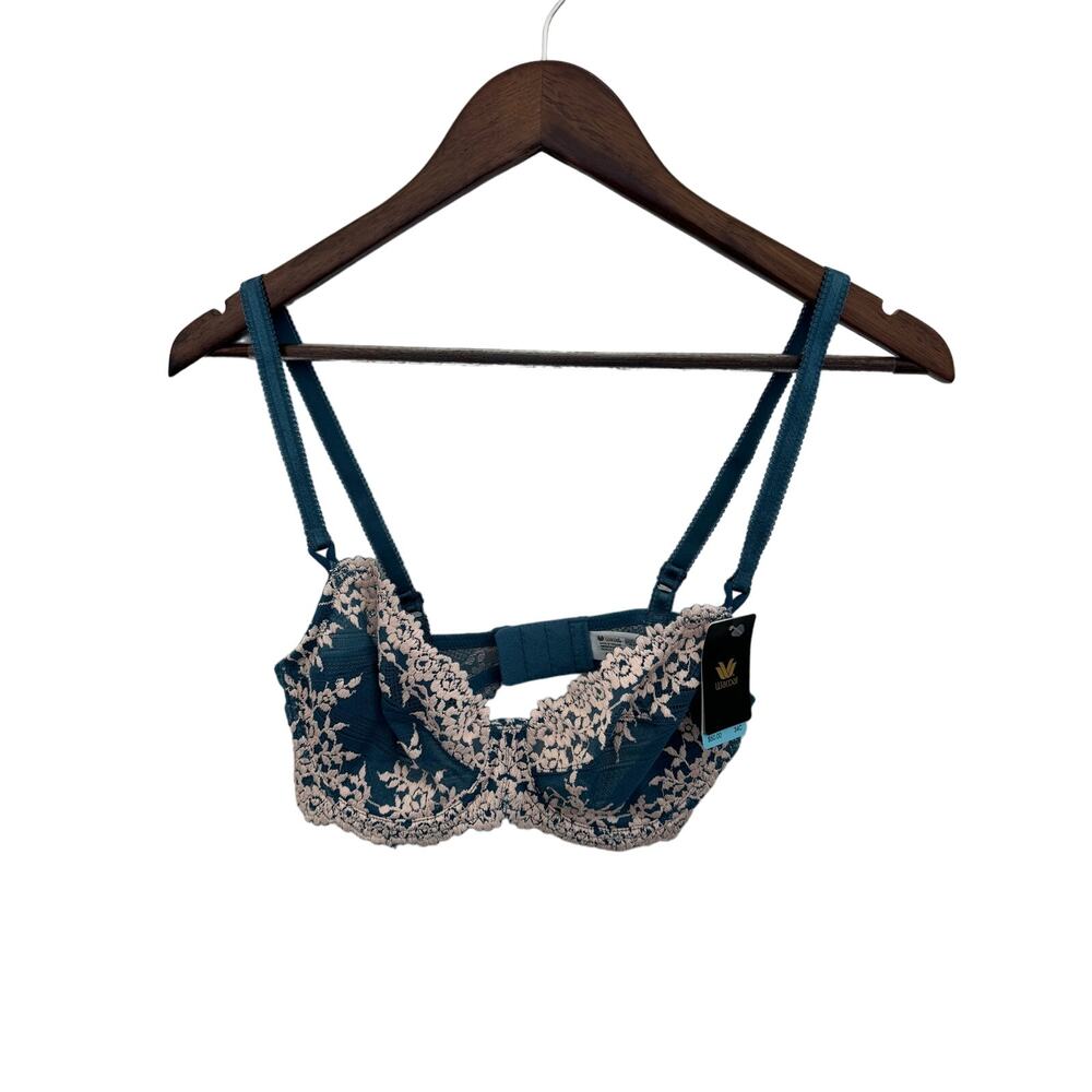 Wacoal Embrace Lace Underwire Bra 34C Teal & Pink Embroidered Floral Design